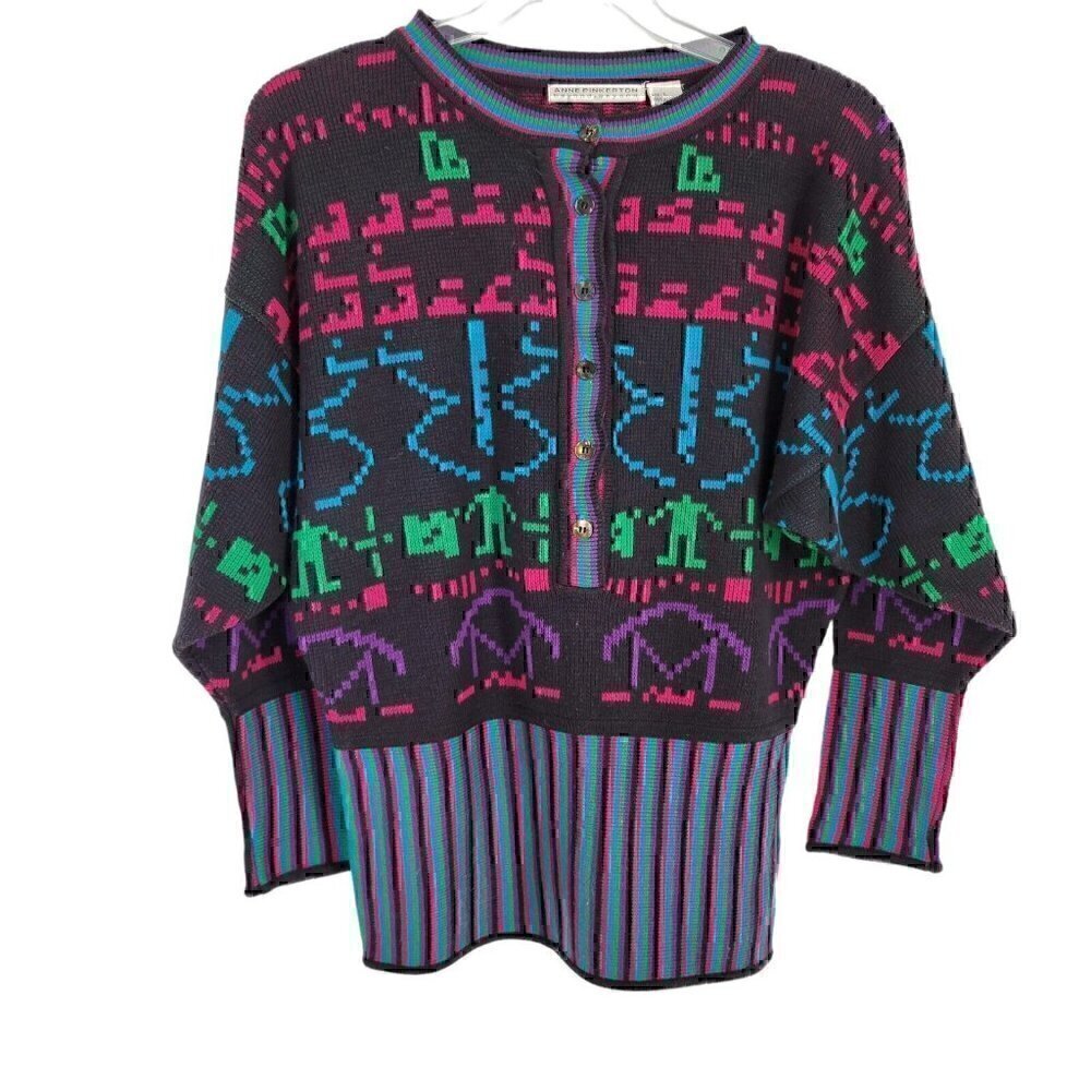 Anne Pinkerton Beyond Knit Long Sleeve Sweater Acrylic Large Half button